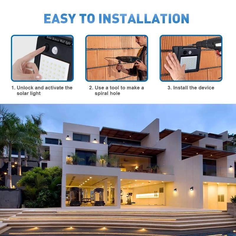 IP65 Wasserdicht 6500K Solar Sensor Wandlicht Moderne Außenhaltewandleuchten