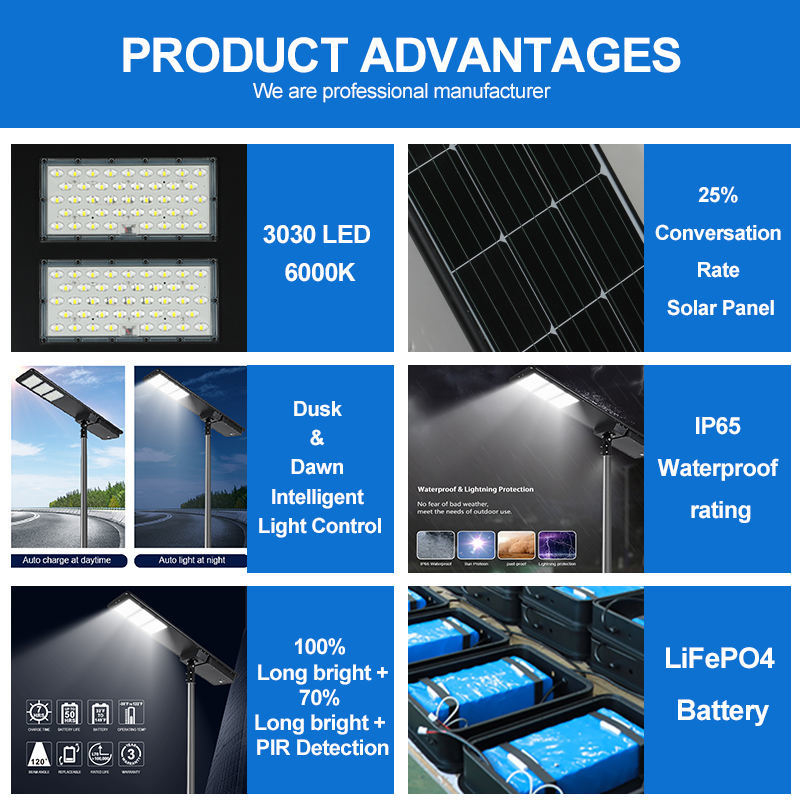 60W Clean Solar Street Light - Outdoor LED Integrated Solar Street Lamp - 6-meter-tall lamp