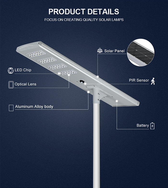 60W Energy Saving Street Light  Outdoor LED Integrated All in One Led Solar Street Lamp