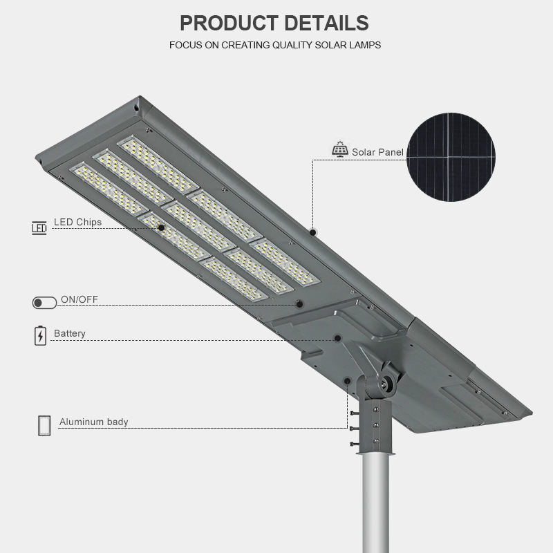 All in One Solar Street Light with LiFePO4 Battery for 8–12m Pole Installation