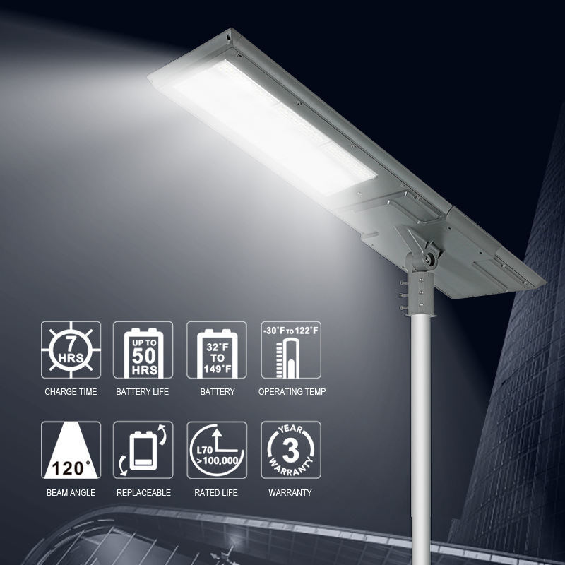 All in One Solar Street Light with LiFePO4 Battery for 8–12m Pole Installation
